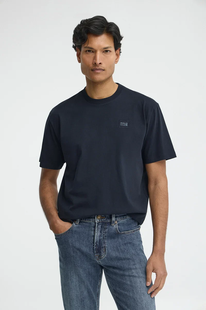 Camiseta azul marino de corte holgado con parche Polo Club - Image 3