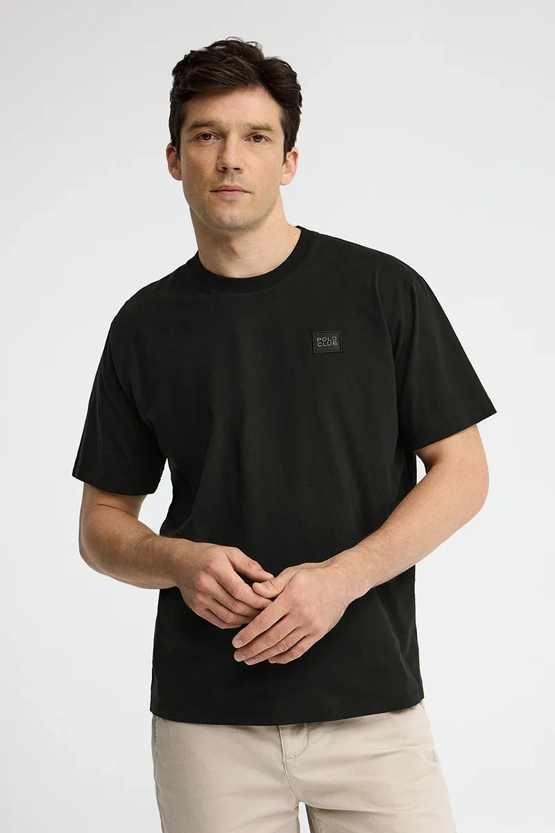 Camiseta negra de corte holgado con parche Polo Club - Image 2