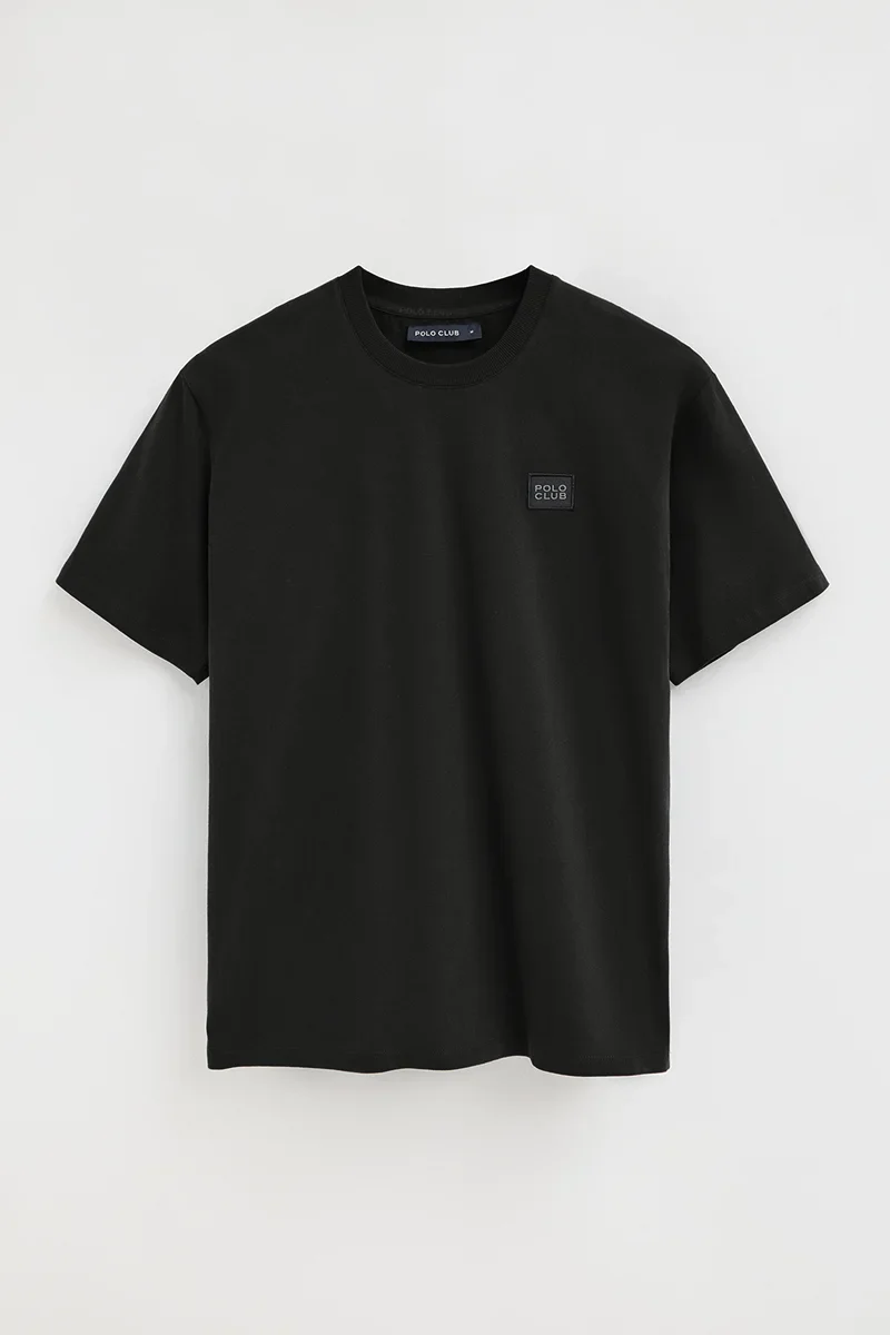 Camiseta negra de corte holgado con parche Polo Club - Image 6