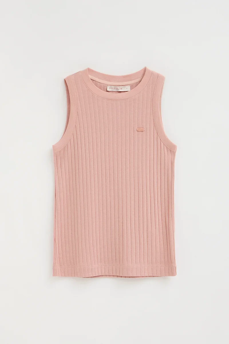Camiseta sin mangas rosa palo de canalé con logo Polo Club - Image 6