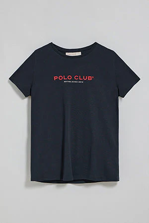 Camiseta de cuello redondo azul marino con logo engomado Polo Club - Image 12
