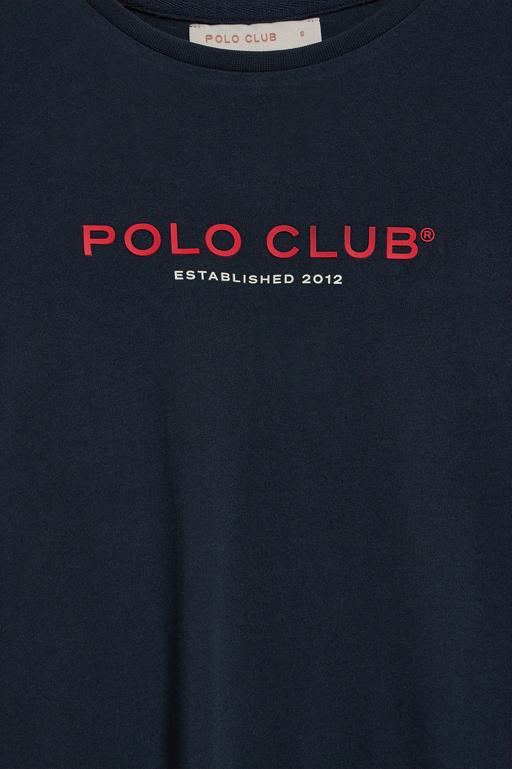 Camiseta de cuello redondo azul marino con logo engomado Polo Club - Image 9
