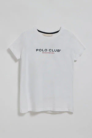 Camiseta de cuello redondo blanca con logo engomado Polo Club - Image 10