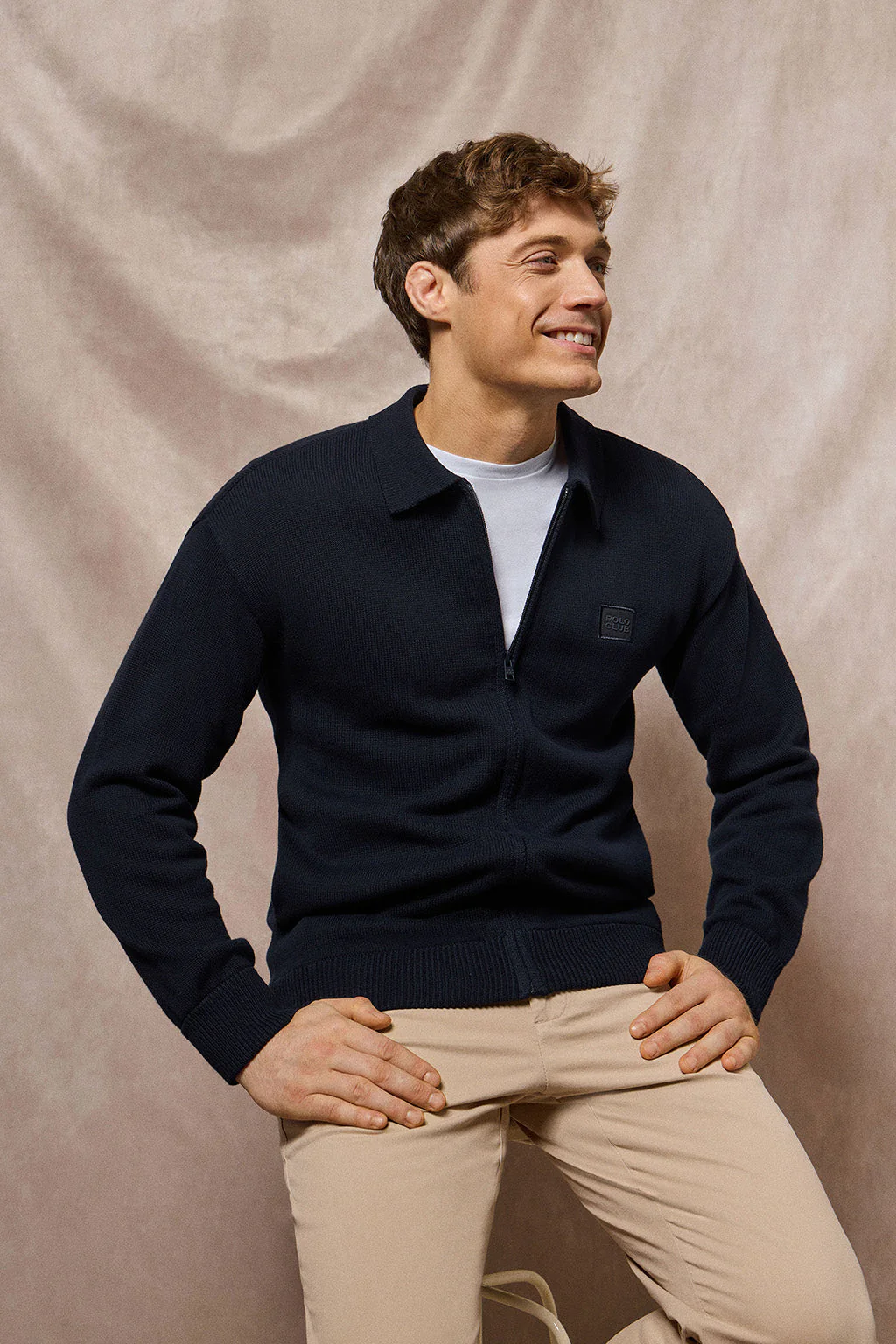 Cardigan de punto azul marino con logo Polo Club - Image 5