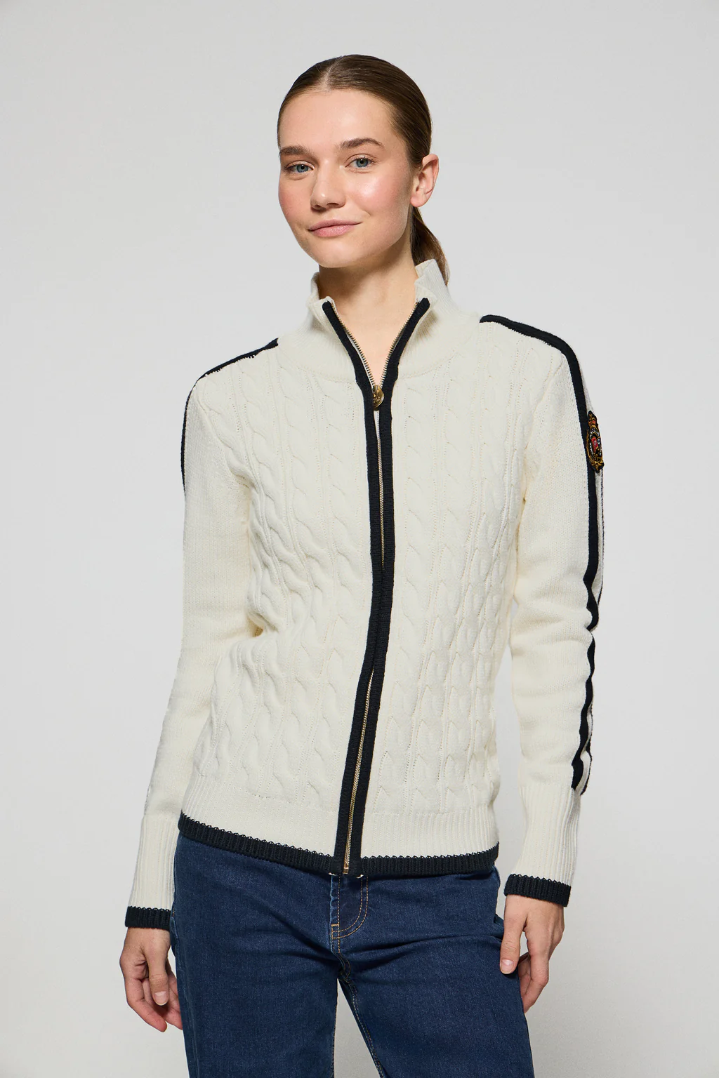 Cardigán beige con cremallera y parche Nautic Polo Club