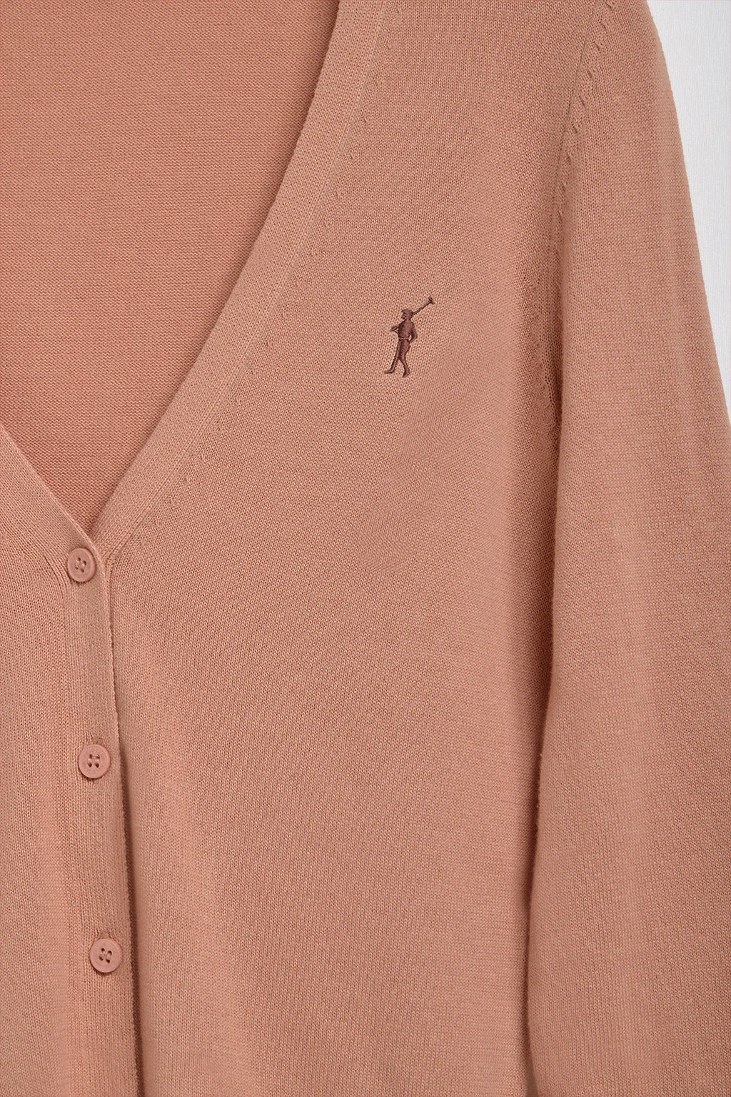 Cárdigan rosa palo de punto abotonado con cuello pico y logo Rigby Go - Image 7