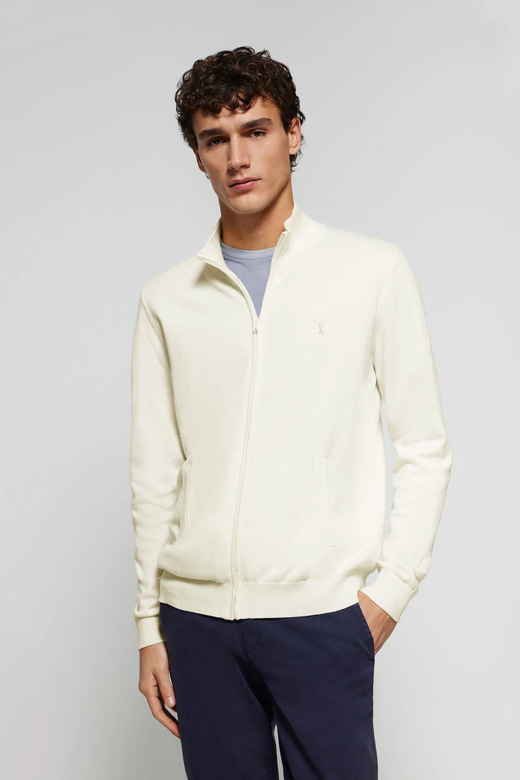 Cárdigan beige de algodón con cremallera y bordado Rigby Go - Image 3