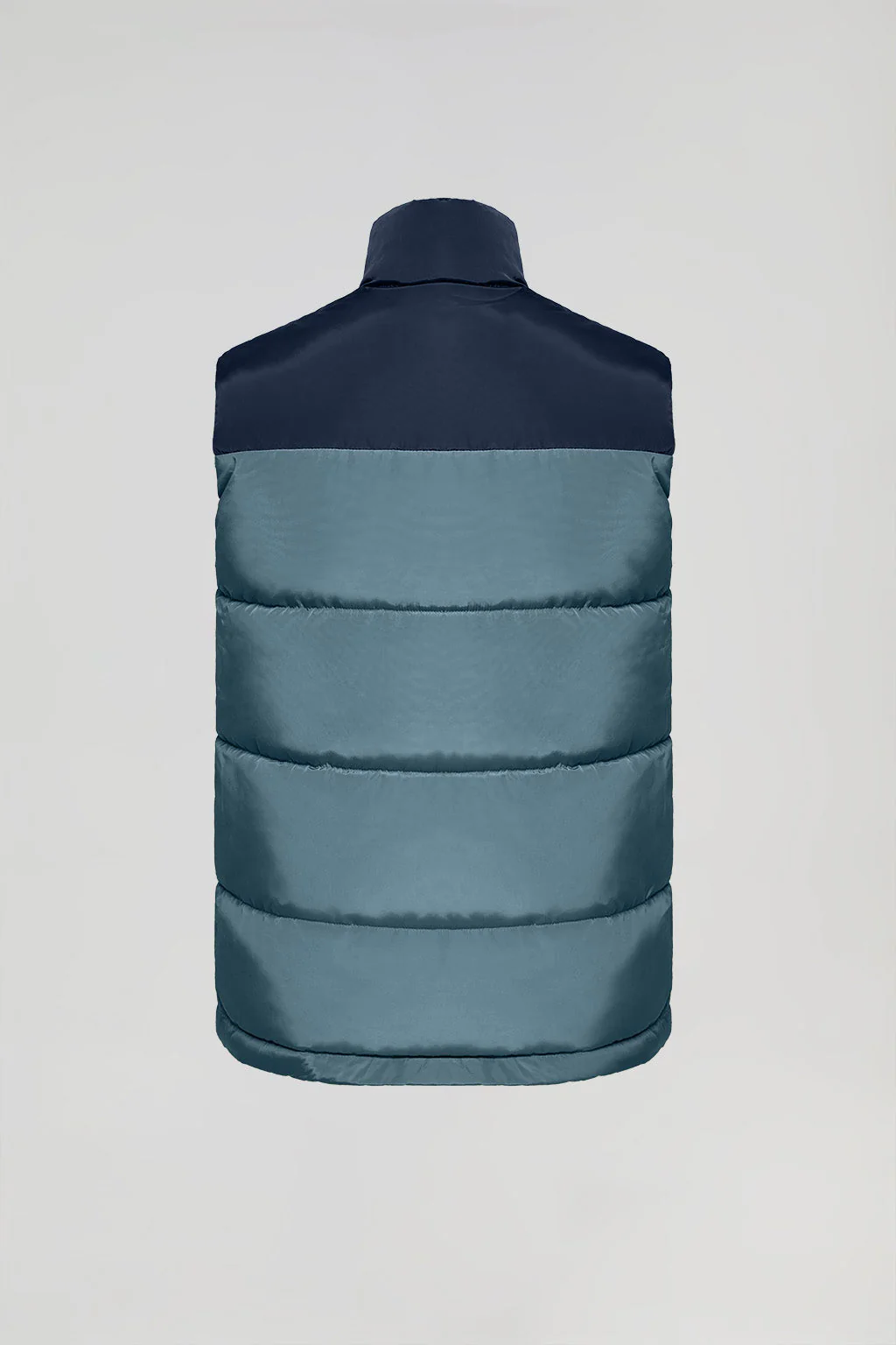 Chaleco acolchado azul denim de cuello elevado y parche con logo - Image 10