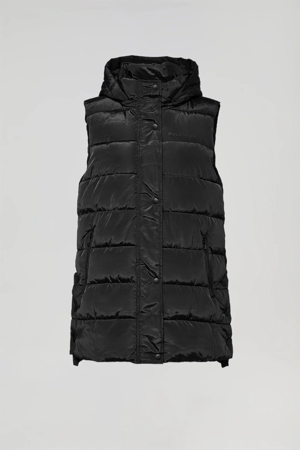 Chaleco negro acolchado con capucha y print Polo Club - Image 7