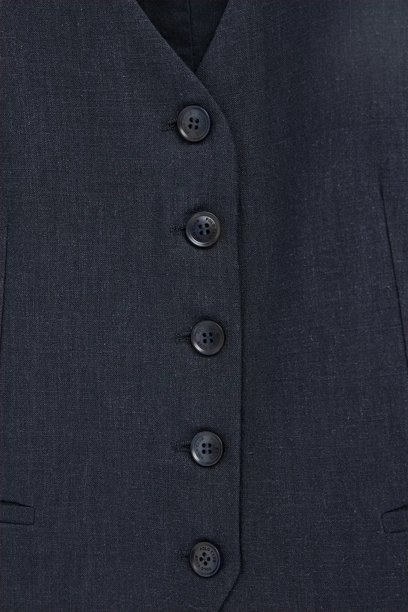 Chaleco Verona de lino azul marino de corte recto con logo Polo Club - Image 7