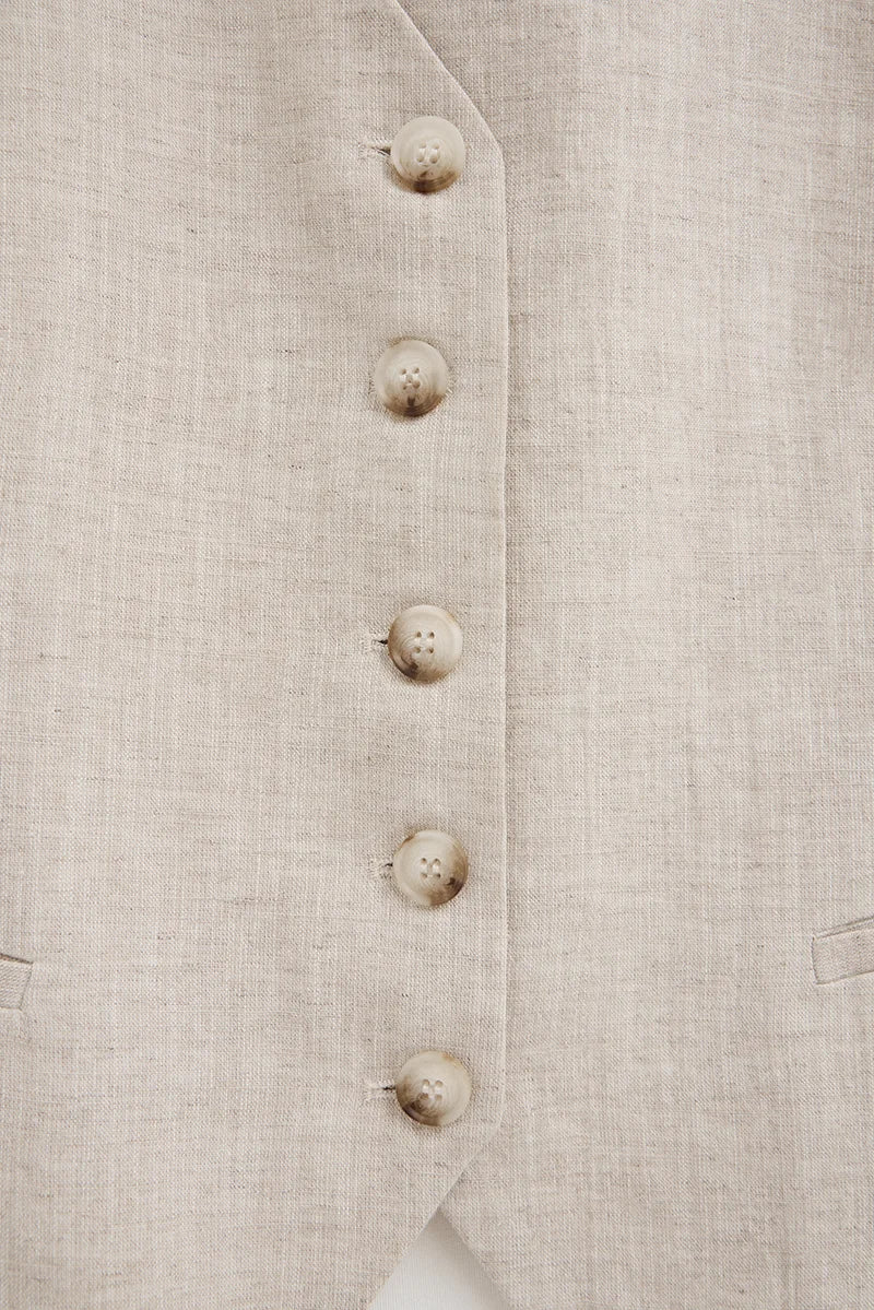 Chaleco Verona de lino color crudo de corte recto con logo Polo Club - Image 7