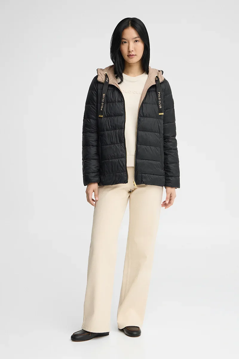 Chaqueta reversible Agueda negra y marrón claro con logo Polo Club - Image 3
