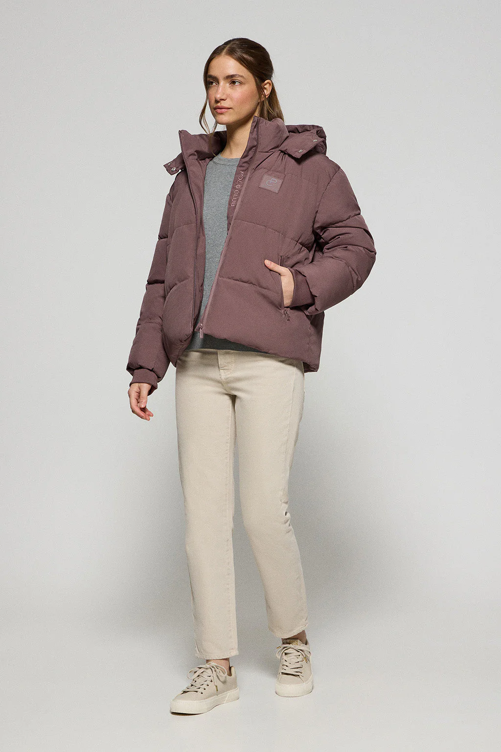 Chaqueta corta Artic rosa taupe de capucha fija y detalles Polo Club - Image 3