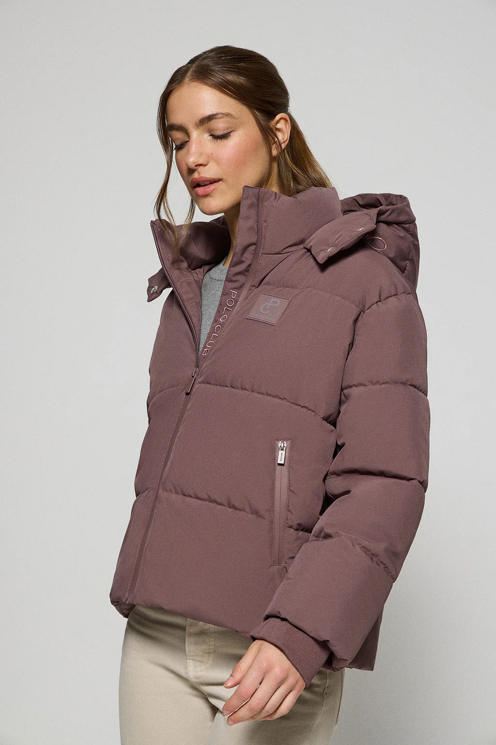Chaqueta corta Artic rosa taupe de capucha fija y detalles Polo Club - Image 4
