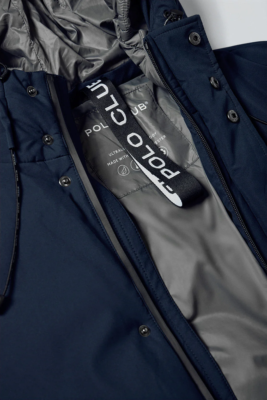 Abrigo azul marino Aspen acolchado de capucha fija y detalles Polo Club - Image 10