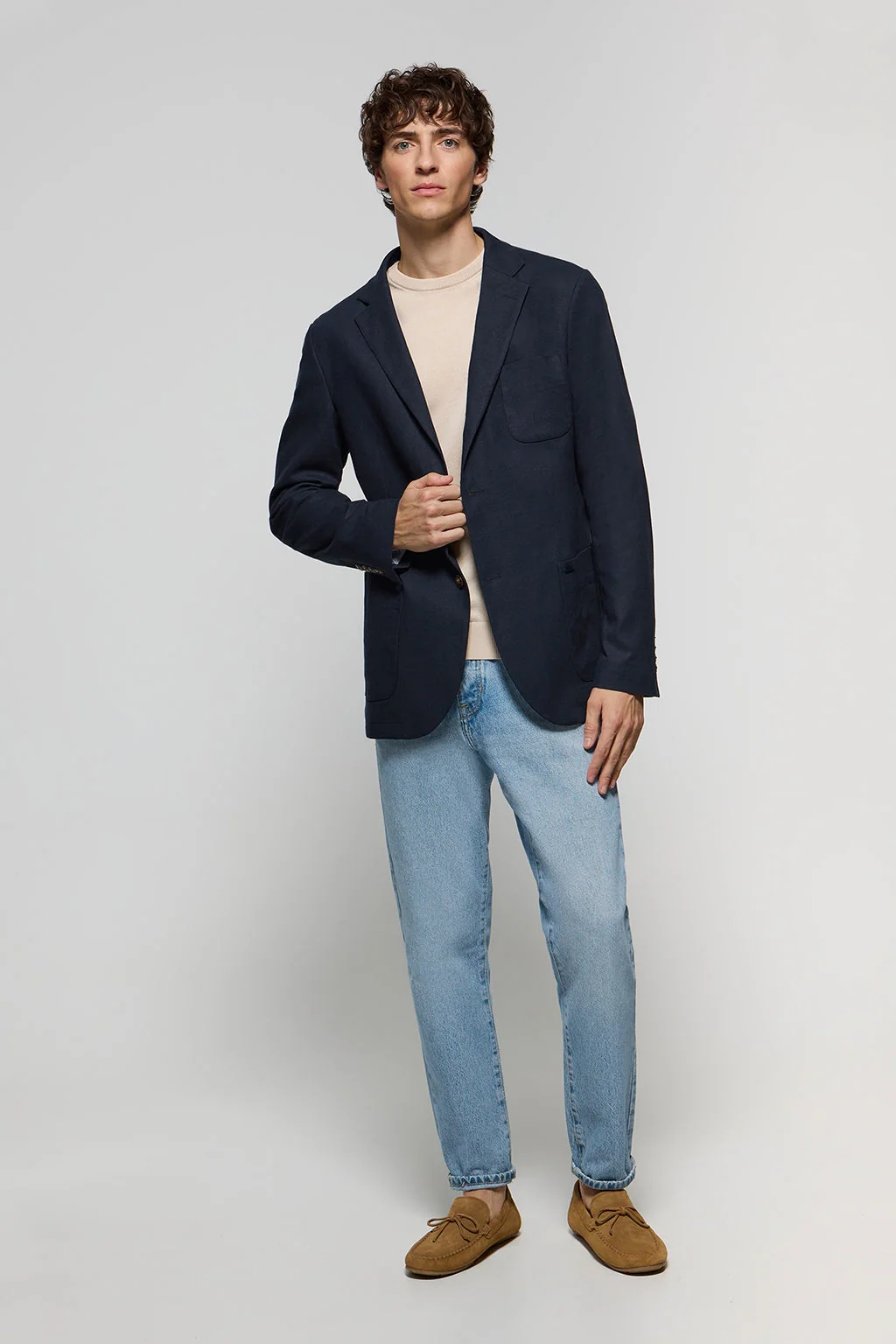 Blazer de lino azul marino abotonada con detalles Polo Club - Image 4