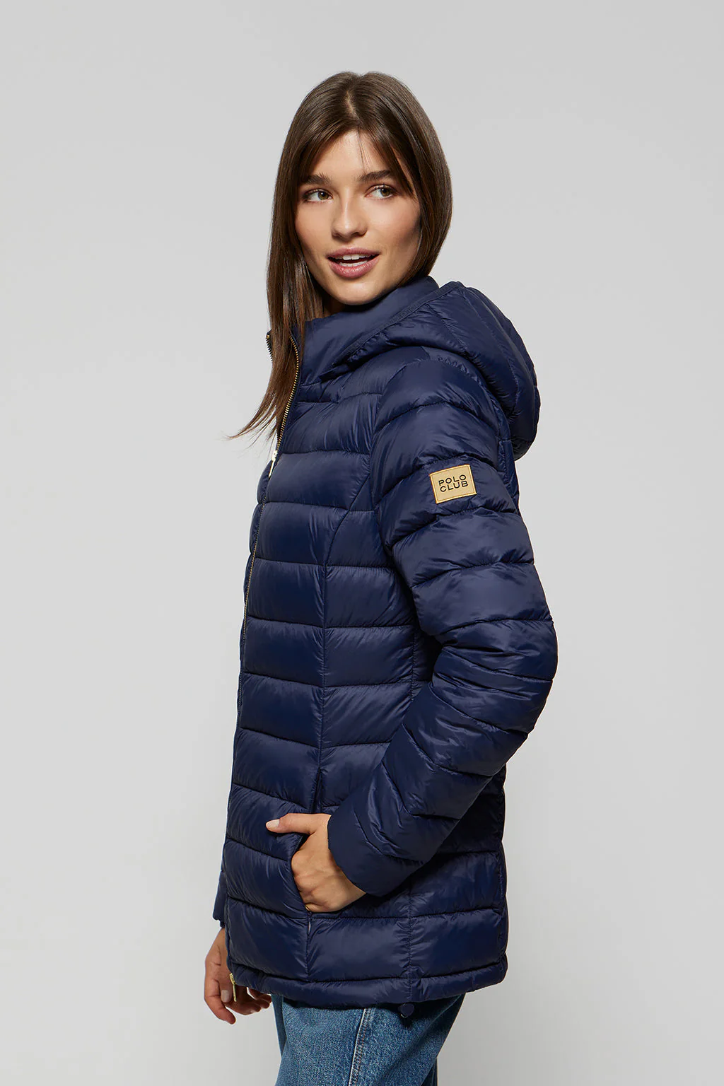 Chaqueta Carla azul marino ultralight con capucha y logotipo Polo Club - Image 4