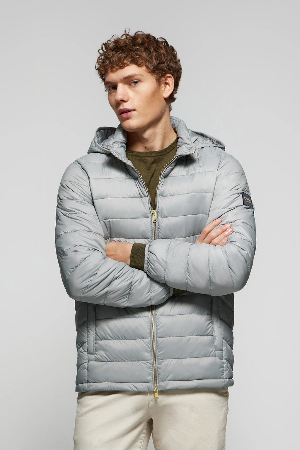 Chaqueta Charles ultralight gris con capucha y logotipo Polo Club - Image 4