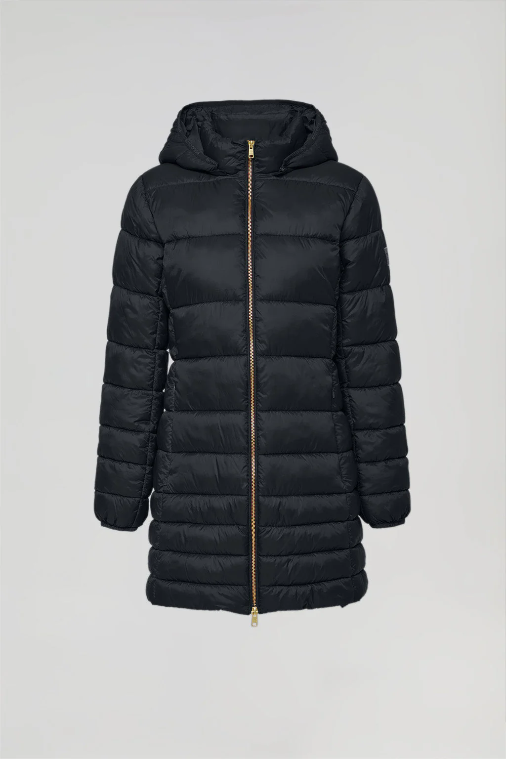 Abrigo Corinne negro ultralight con capucha y logotipo Polo Club - Image 11