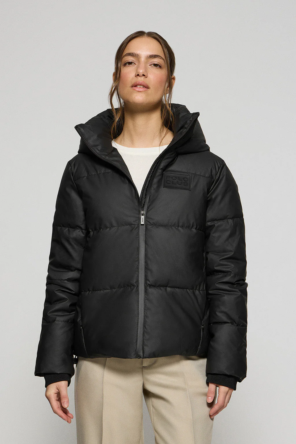 Chaqueta acolchada negra Glacier de capucha fija y detalles Polo Club - Image 2