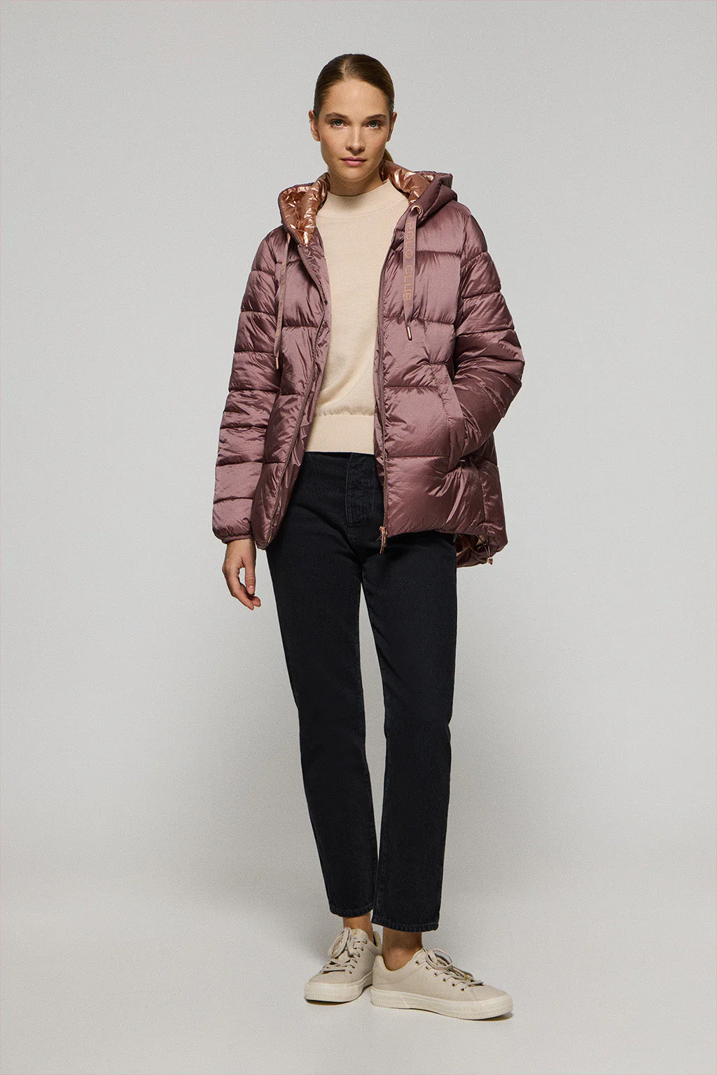 Chaqueta Ice acolchada rosa taupe de capucha fija y detalles Polo Club - Image 3