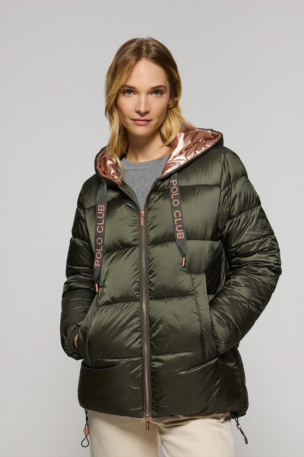Chaqueta Ice acolchada verde de capucha fija y detalles Polo Club