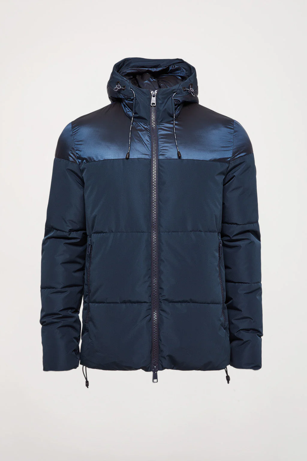 Chaqueta azul petróleo acolchada mate y brillo con parche en la manga - Image 10