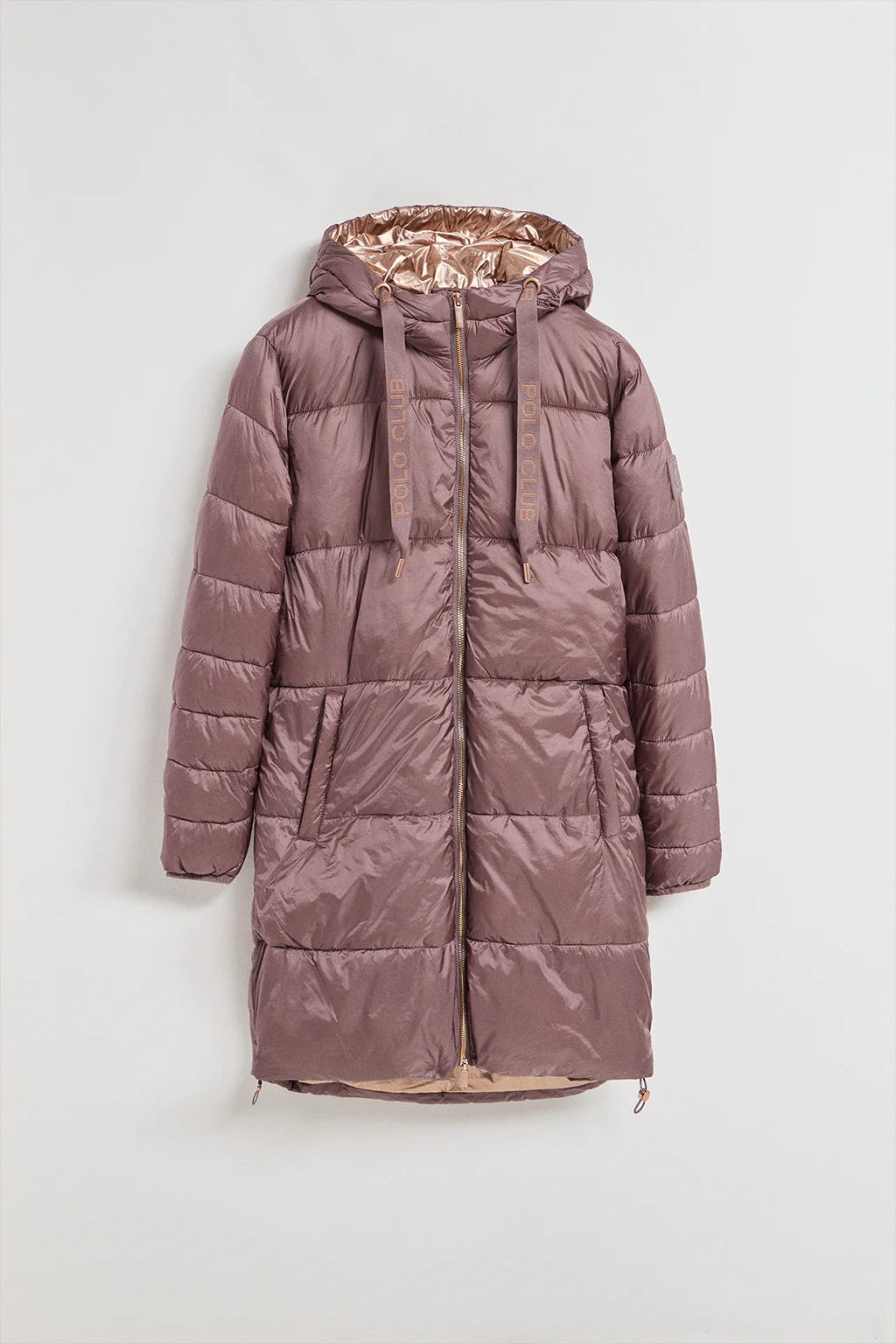 Chaqueta rosa taupe larga y acolchada Rose de capucha fija y detalles Polo Club - Image 6