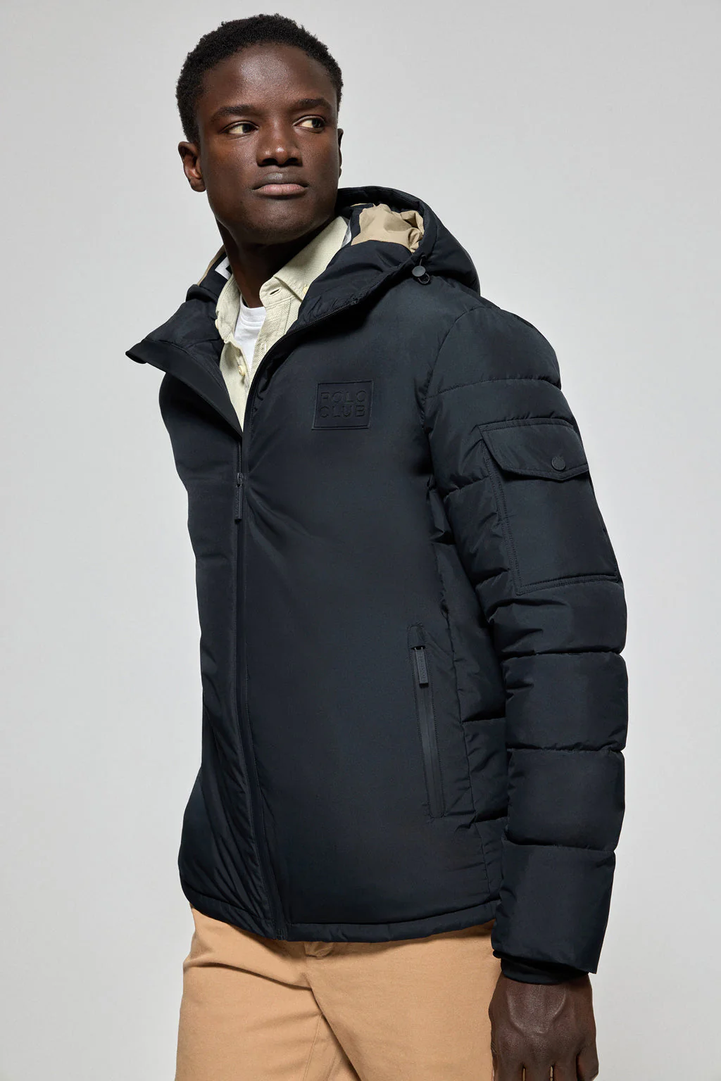 Chaqueta St Moritz azul marino acolchada de capucha fija y detalles Polo Club - Image 4