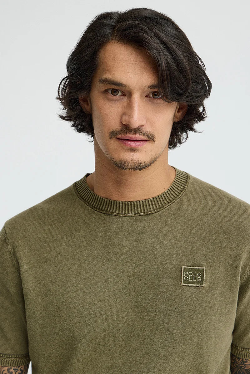 Jersey de manga corta verde musgo con efecto lavado de corte slim Polo Club - Image 3