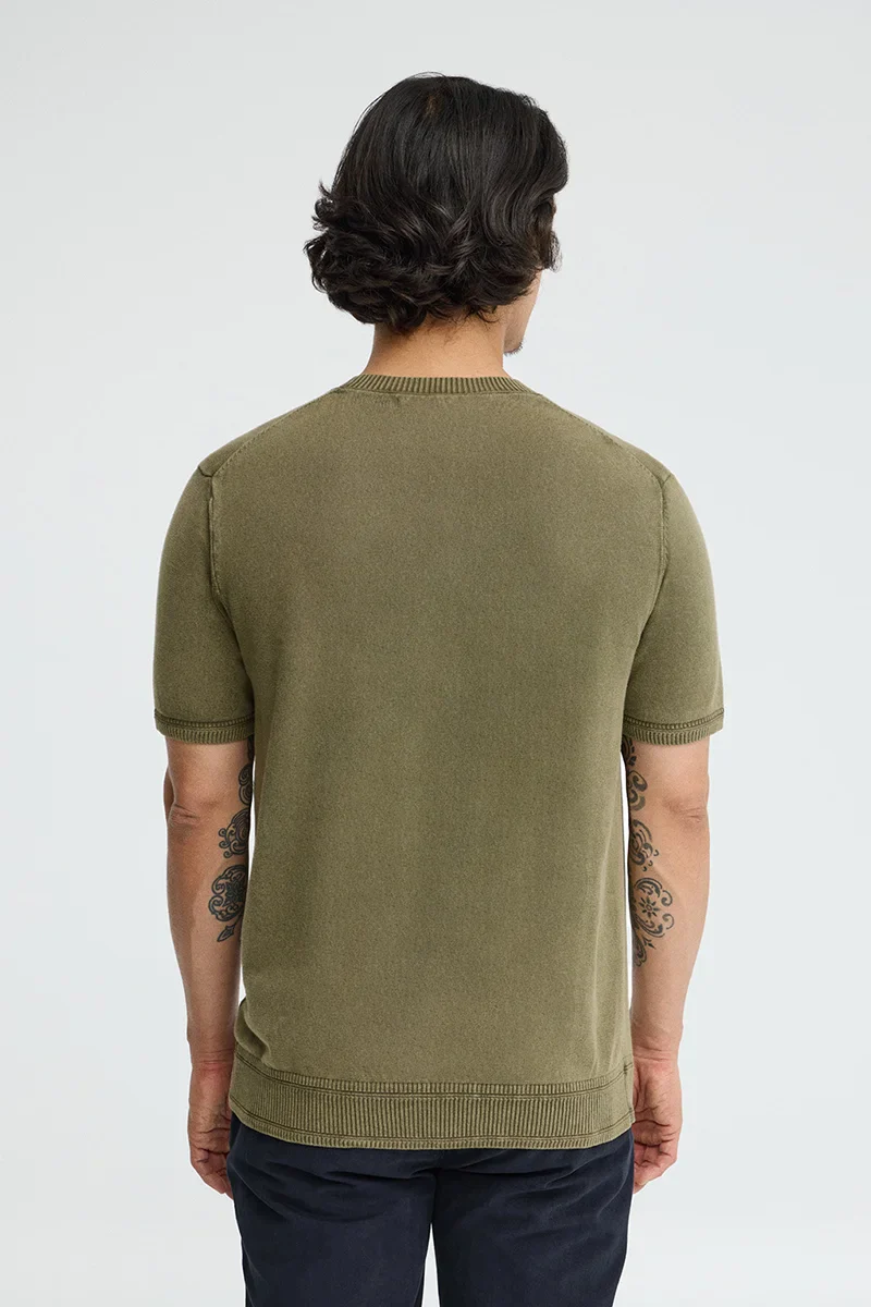 Jersey de manga corta verde musgo con efecto lavado de corte slim Polo Club - Image 5
