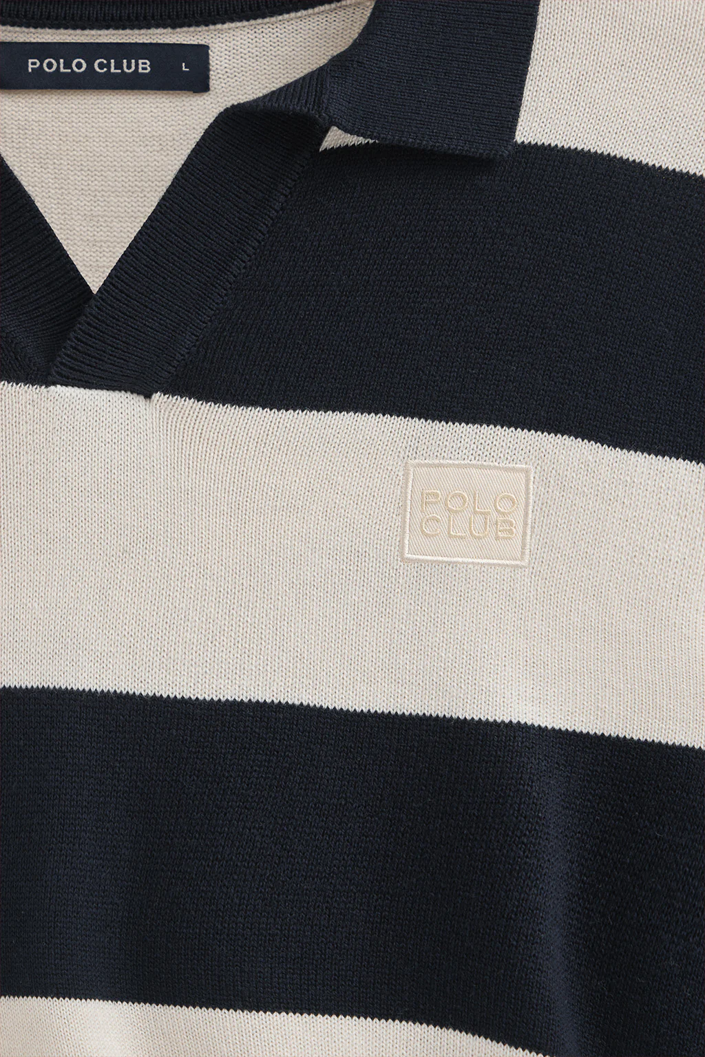 Jersey de rayas azul marino y color crudo con cuello polo y parche Polo Club - Image 7