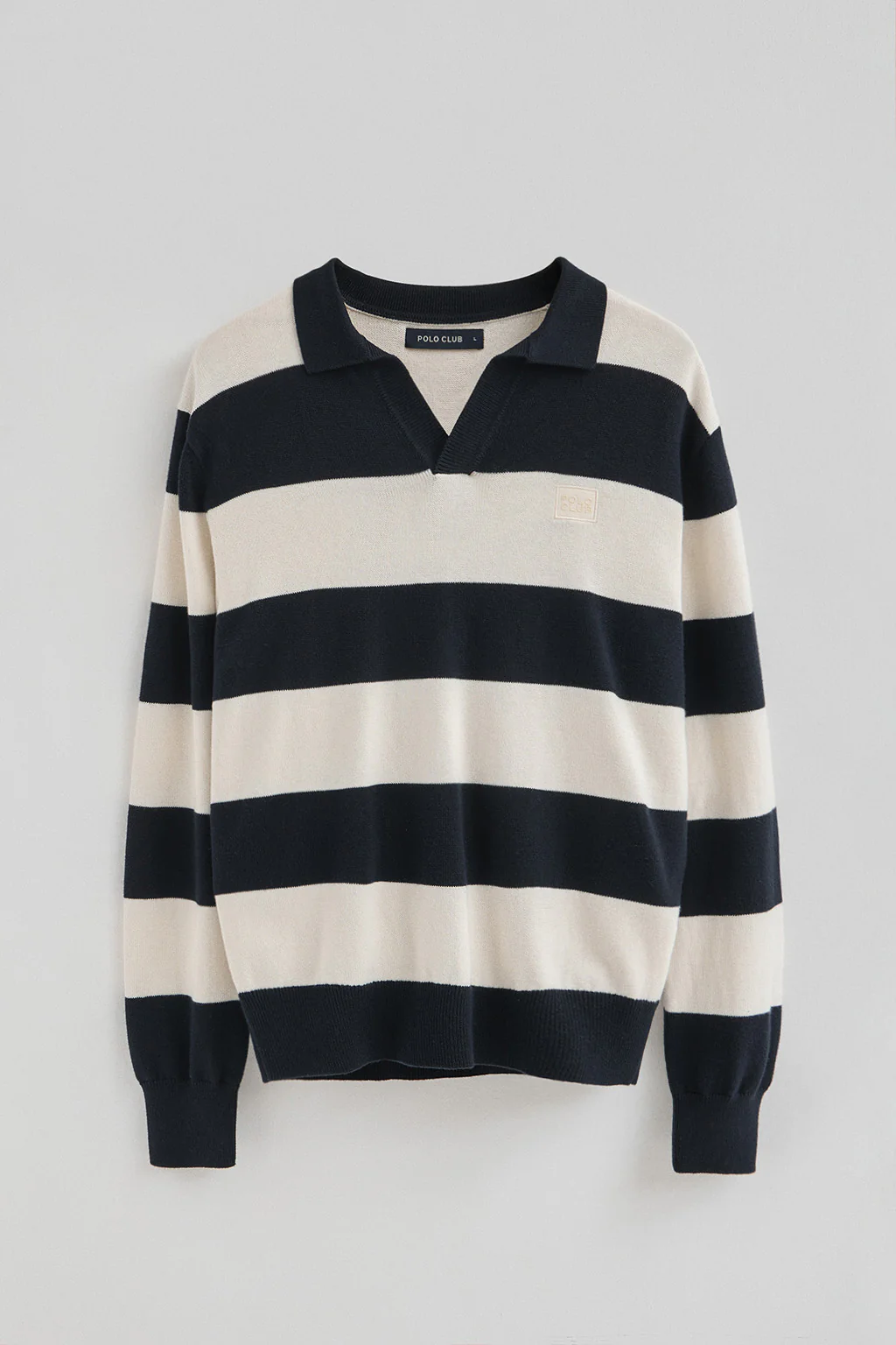 Jersey de rayas azul marino y color crudo con cuello polo y parche Polo Club - Image 9