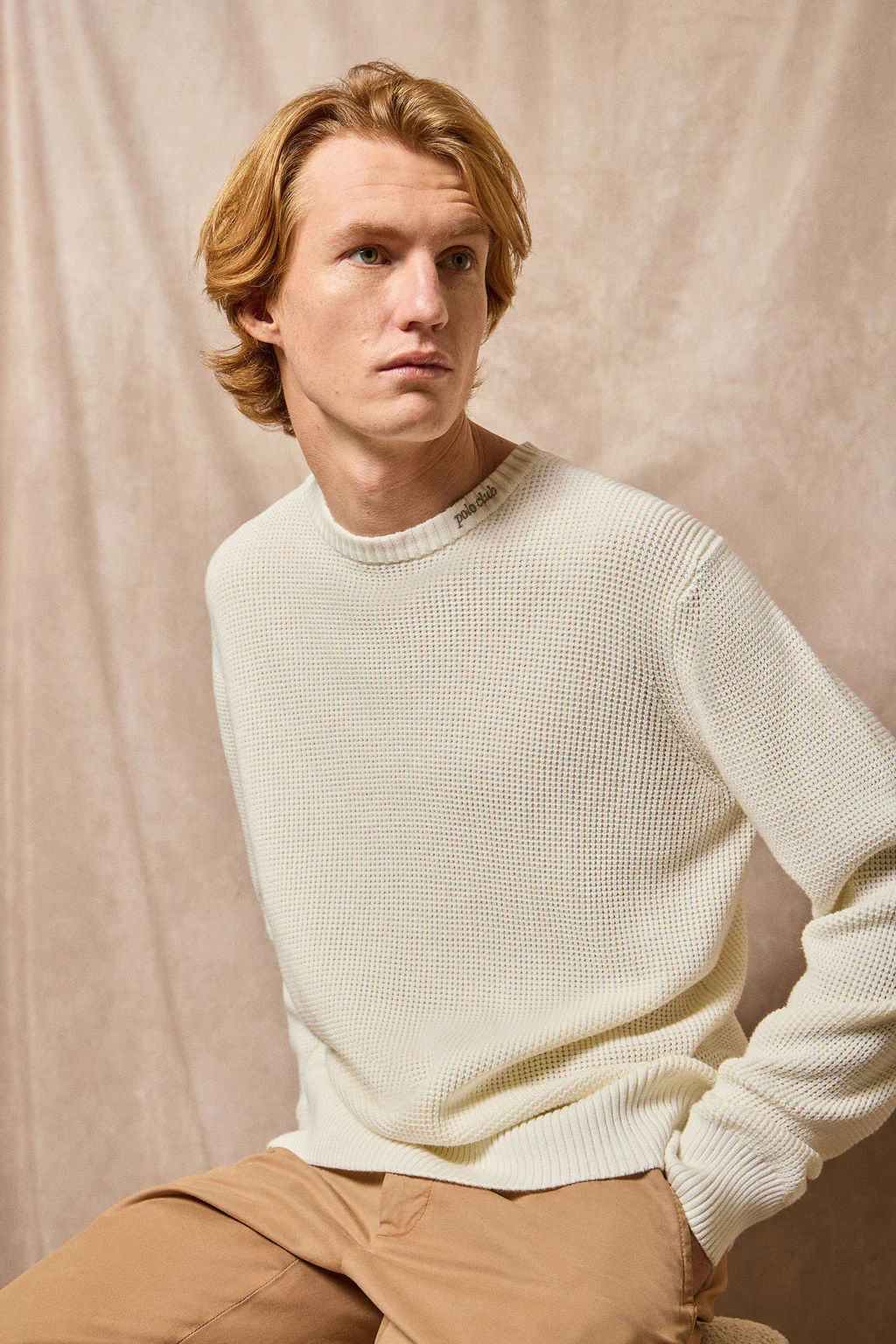 Jersey beige de punto Biel de cuello redondo y detalle bordado Polo Club - Image 4