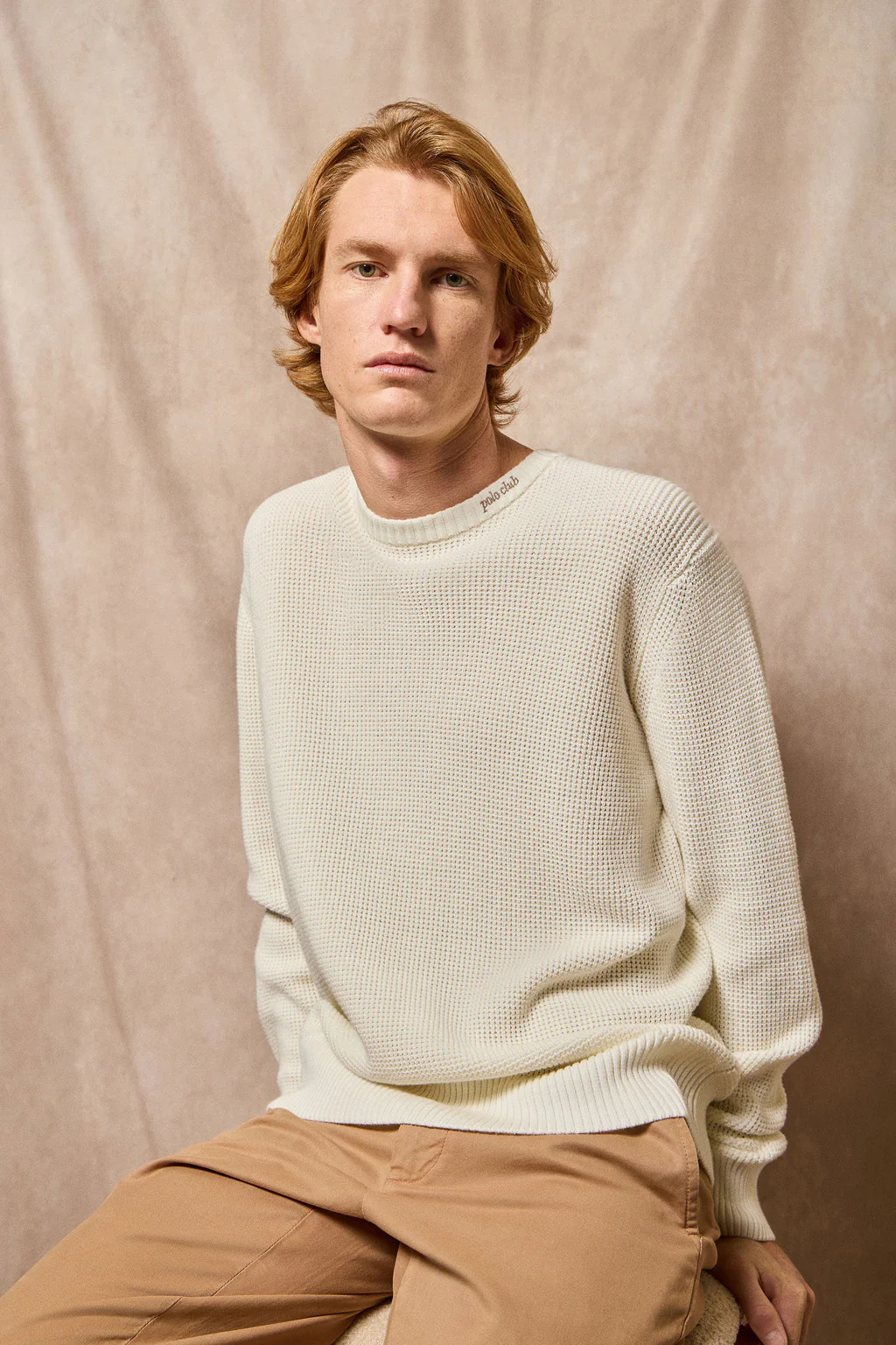Jersey beige de punto Biel de cuello redondo y detalle bordado Polo Club - Image 5