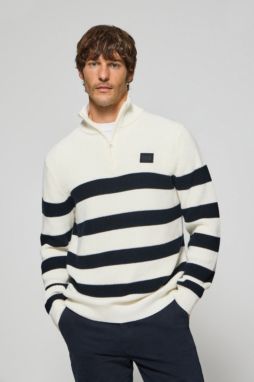 Jersey Julen beige y azul con rayas y logo Polo Club - Image 2