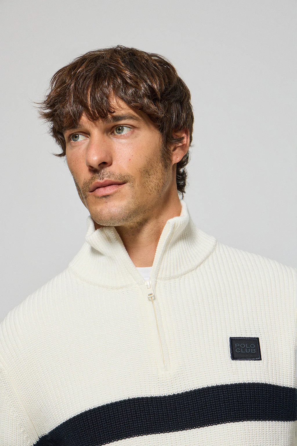 Jersey Julen beige y azul con rayas y logo Polo Club - Image 3
