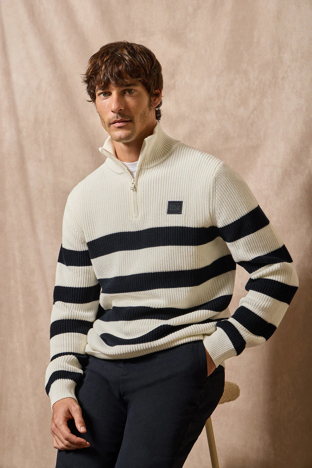 Jersey Julen beige y azul con rayas y logo Polo Club - Image 5