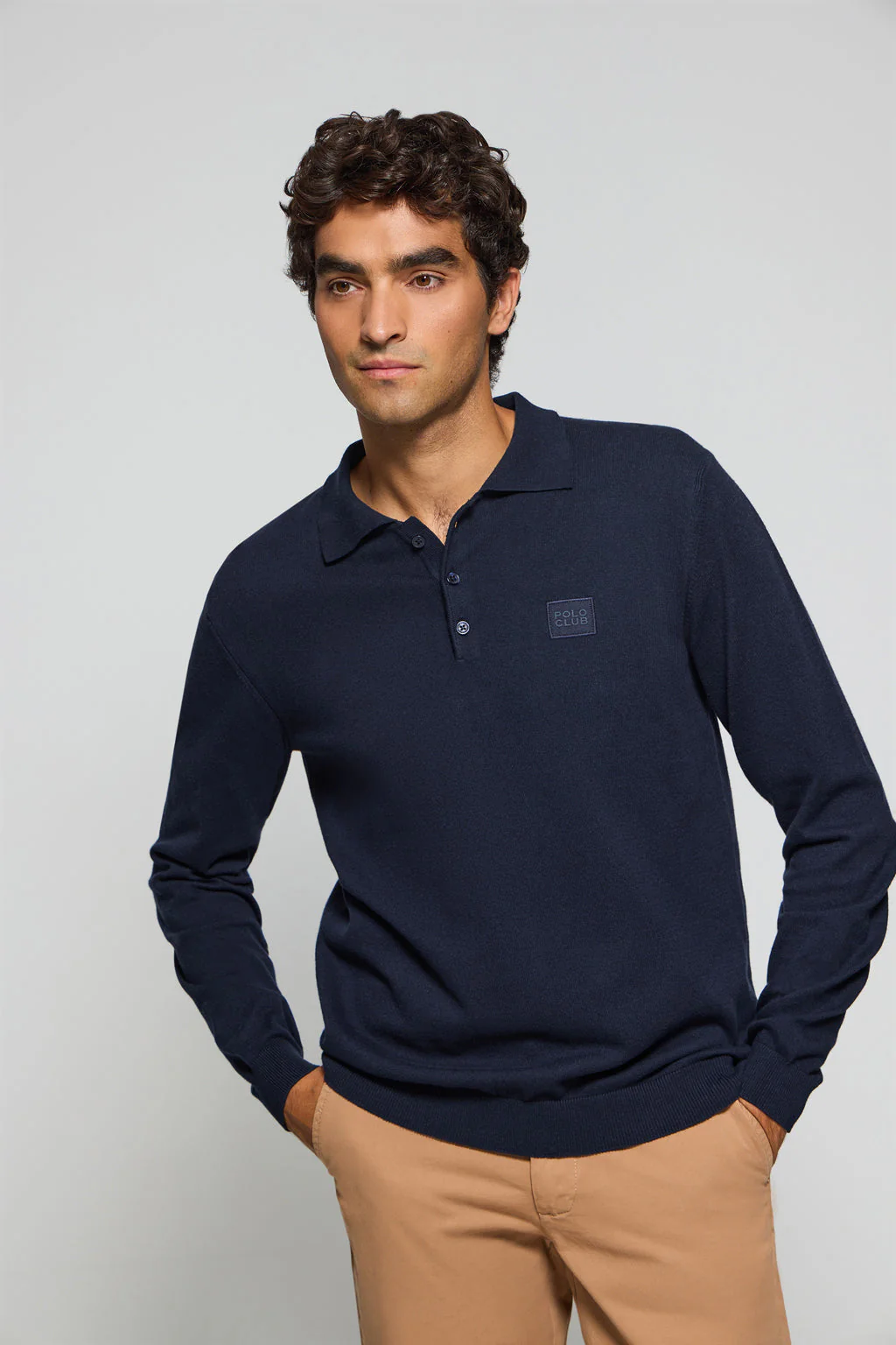 Jersey de punto Kaleo azul marino de cuello polo y detalles Polo Club - Image 2