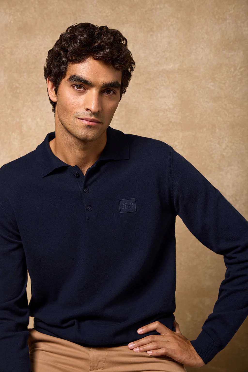 Jersey de punto Kaleo azul marino de cuello polo y detalles Polo Club - Image 6