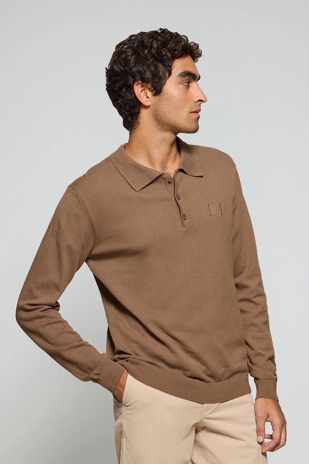 Jersey de punto Kaleo marrón de cuello polo y detalles Polo Club - Image 2