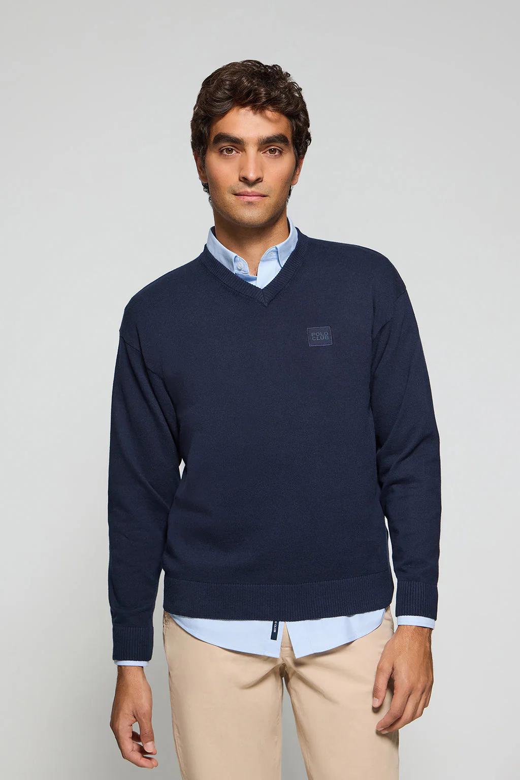 Jersey de punto Kendrick azul marino de cuello pico y detalles Polo Club - Image 2