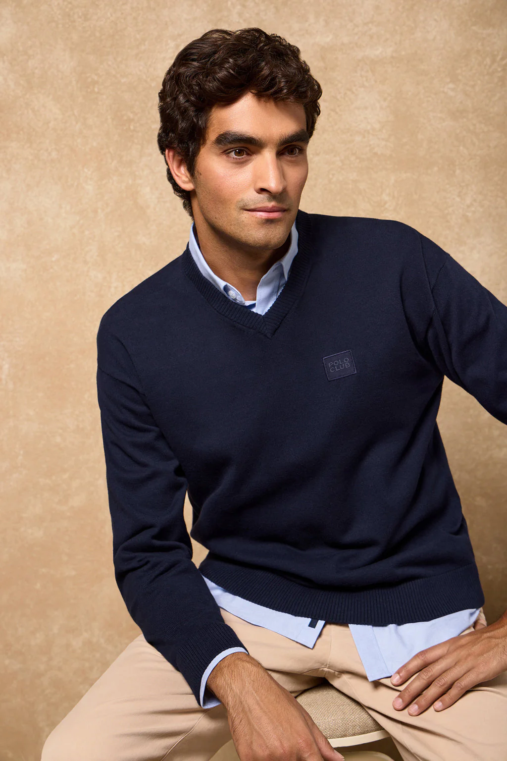 Jersey de punto Kendrick azul marino de cuello pico y detalles Polo Club - Image 5