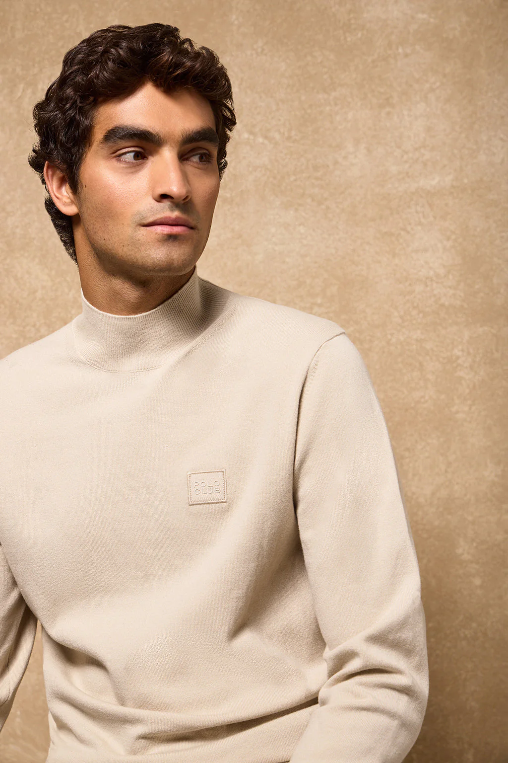Jersey de punto Khan beige de cuello perkins y detalles Polo Club - Image 5