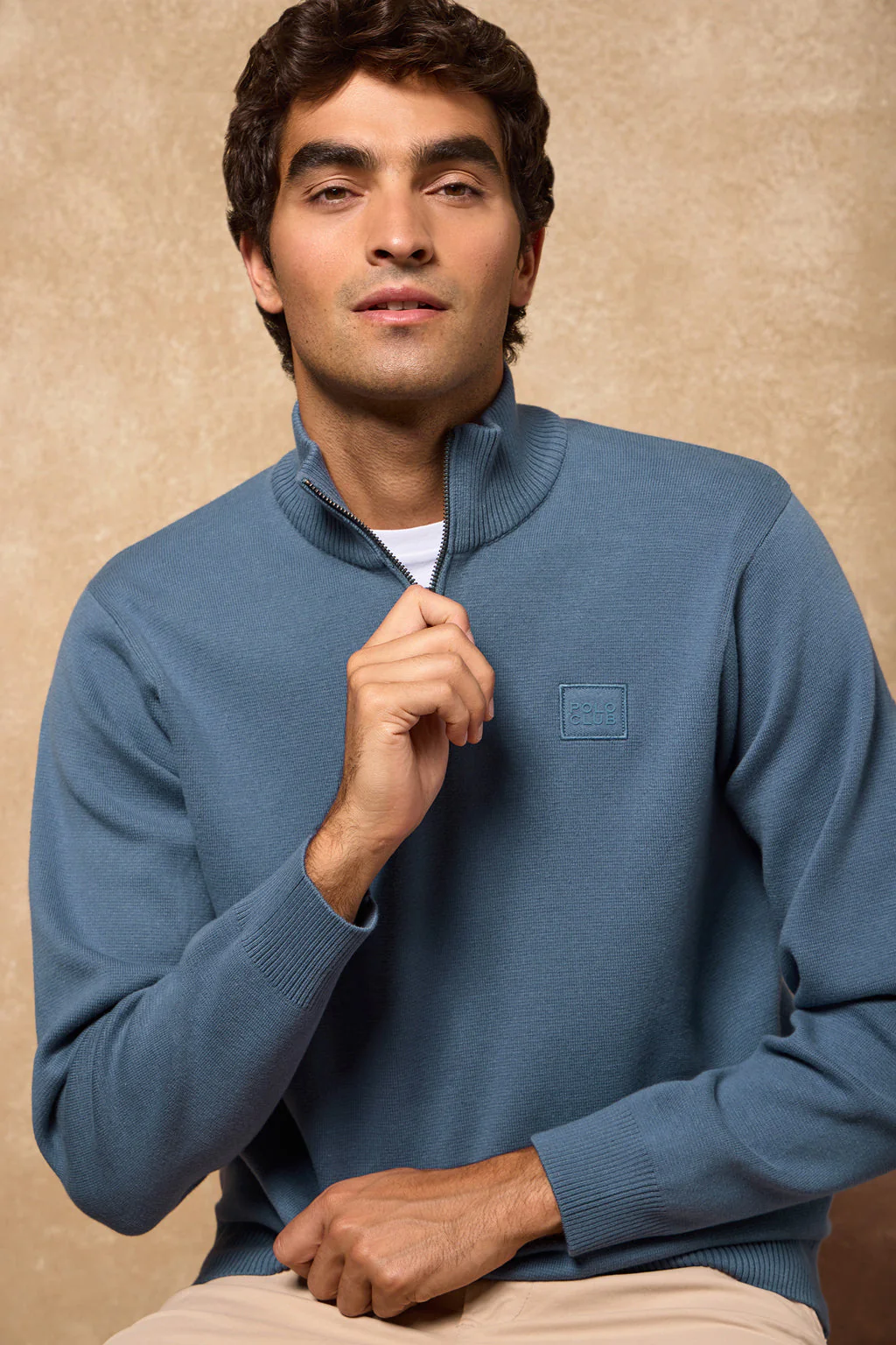 Jersey de punto Koda azul denim con cremallera y detalles Polo Club - Image 7