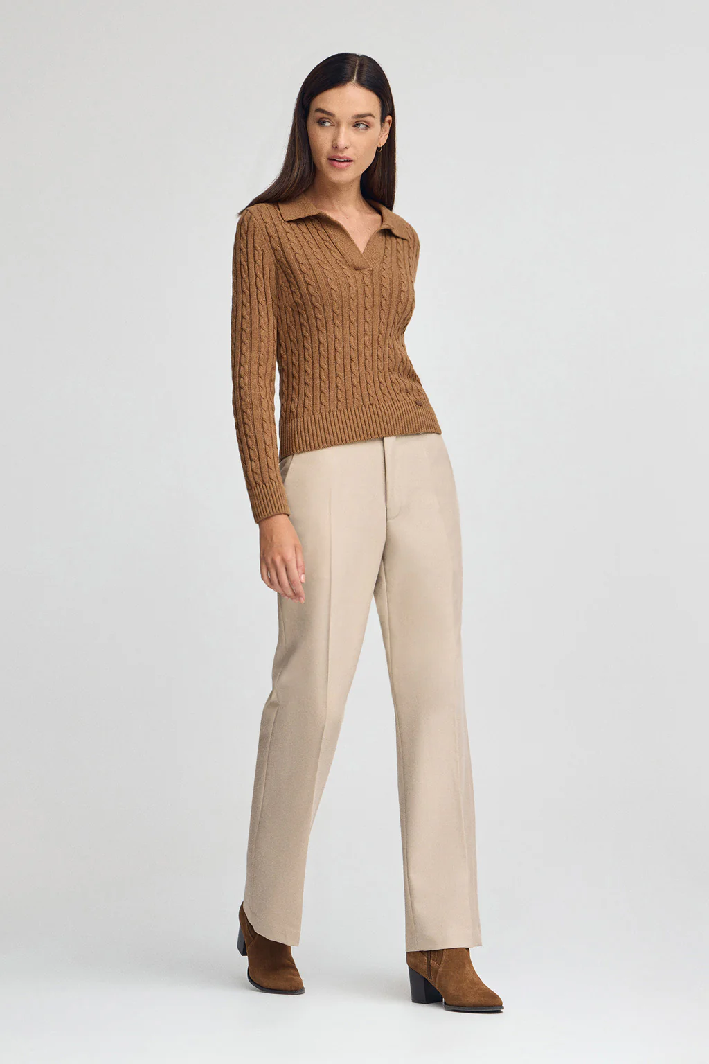 Jersey camel vigoré de punto trenzado y cuello polo - Image 4