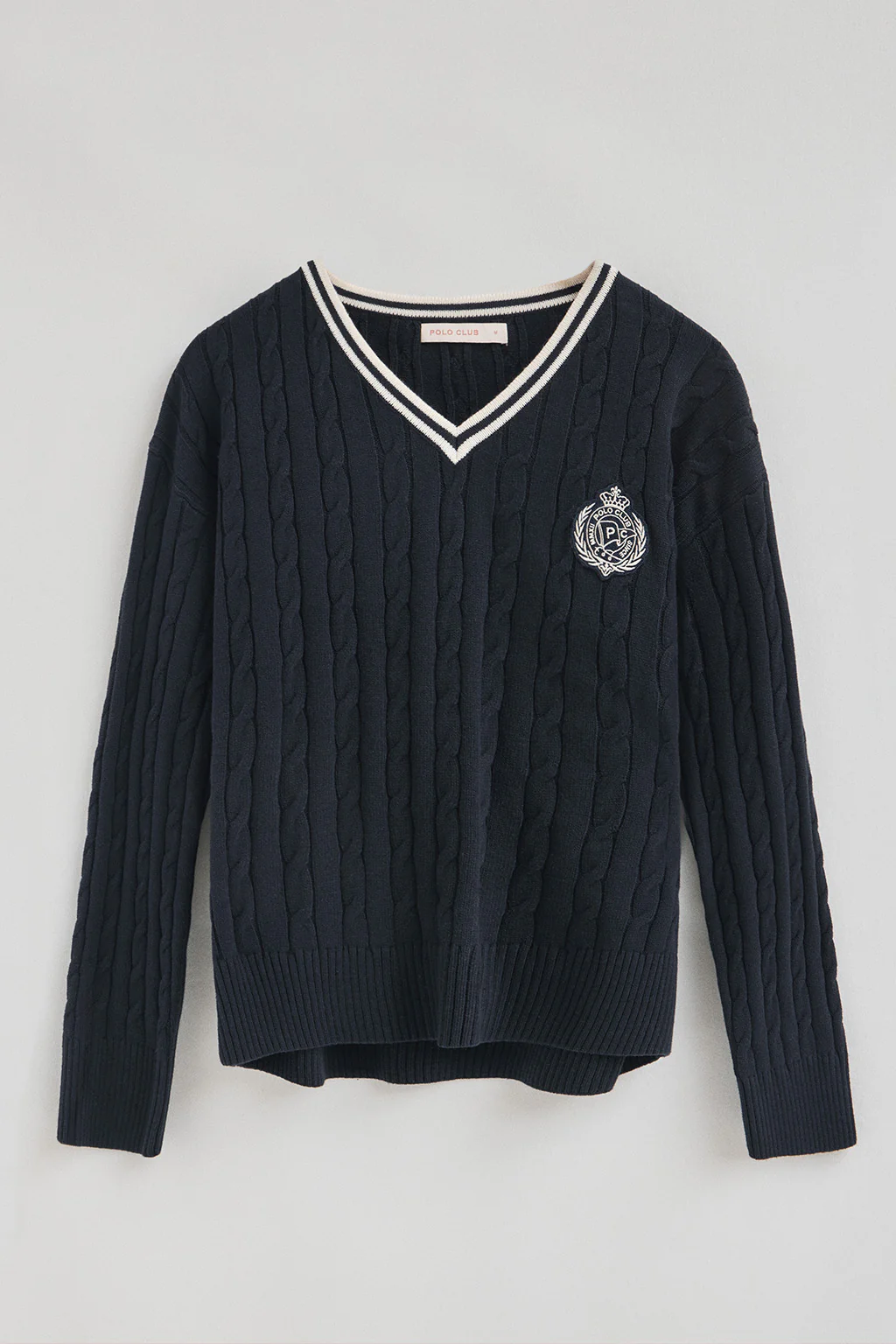 Jersey azul marino trenzado con cuello de pico y parche náutico Polo Club - Image 6
