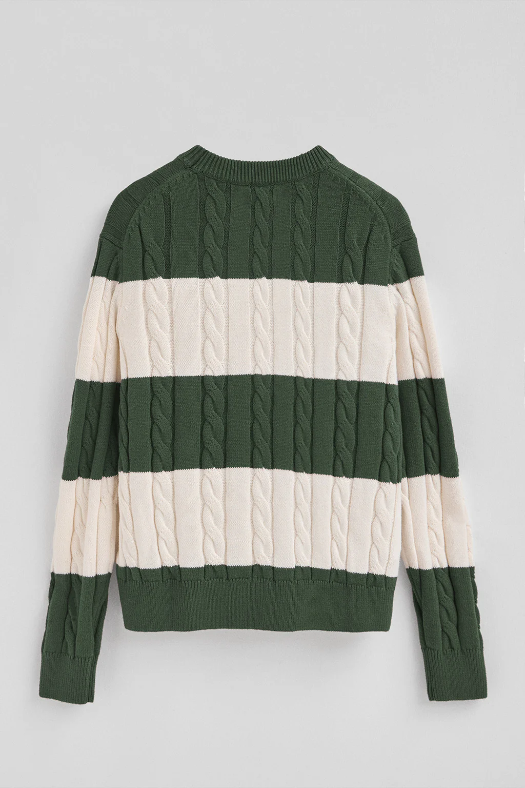 Jersey de rayas verde lodo y crudo de punto trenzado en mezcla de lana con parche Polo Club - Image 8