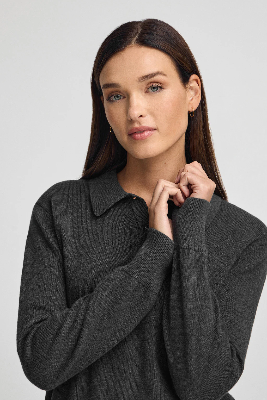 Jersey gris oscuro vigoré con cuello polo en mezcla de lana y botón nacarado Polo Club - Image 2
