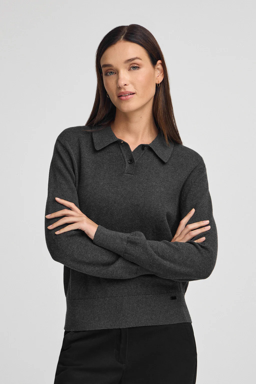 Jersey gris oscuro vigoré con cuello polo en mezcla de lana y botón nacarado Polo Club - Image 3